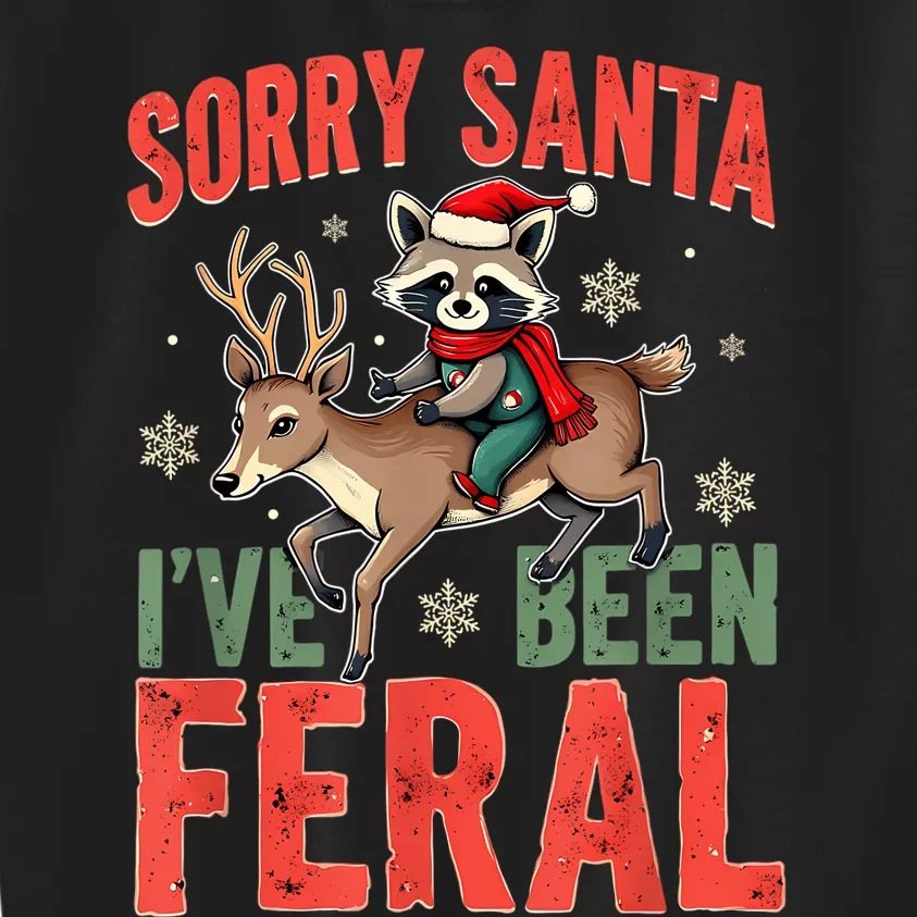 Sorry Santa I’Ve Been Feral Funny Raccoon Christmas Kids Sweatshirt