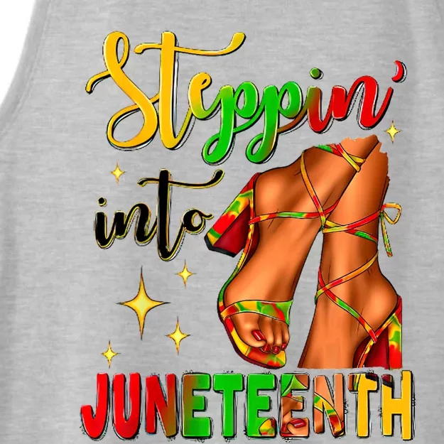 Shoes Steppin' Into Juneteenth Like My Ancestors Ladies Tri-Blend Wicking Tank