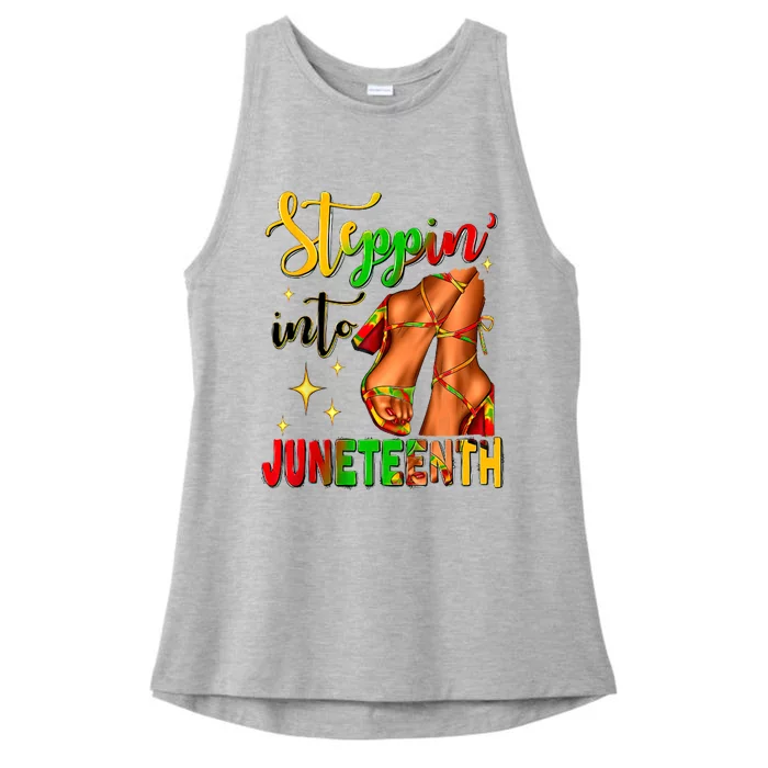 Shoes Steppin' Into Juneteenth Like My Ancestors Ladies Tri-Blend Wicking Tank