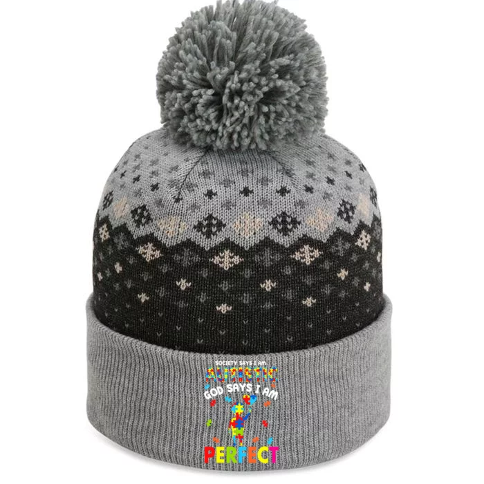 Society Says I'm Autistic God Says I'm Perfect Autism Gifts The Baniff Cuffed Pom Beanie