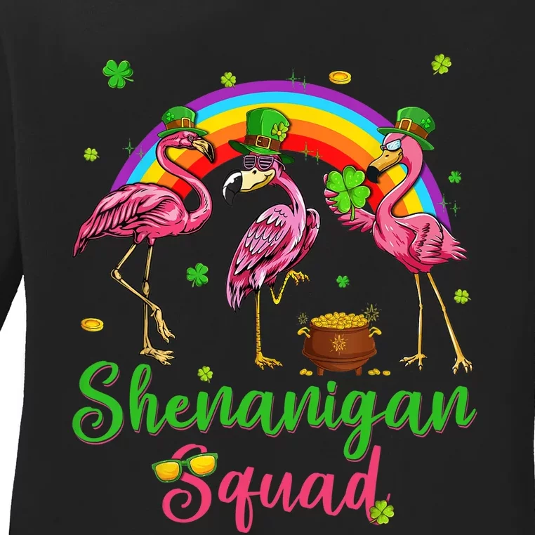 Shenanigan Squad Irish Flamingo Leprechaun St Patrick's Day Ladies Long Sleeve Shirt