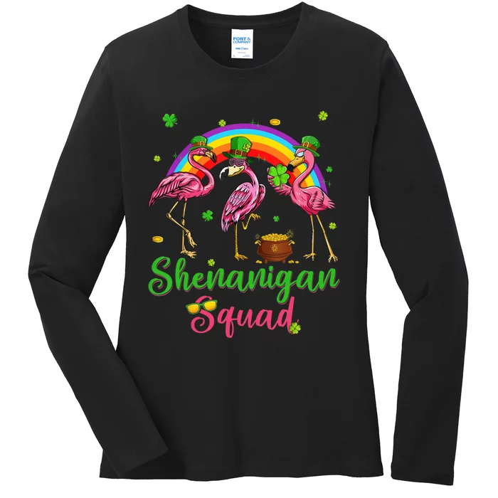 Shenanigan Squad Irish Flamingo Leprechaun St Patrick's Day Ladies Long Sleeve Shirt