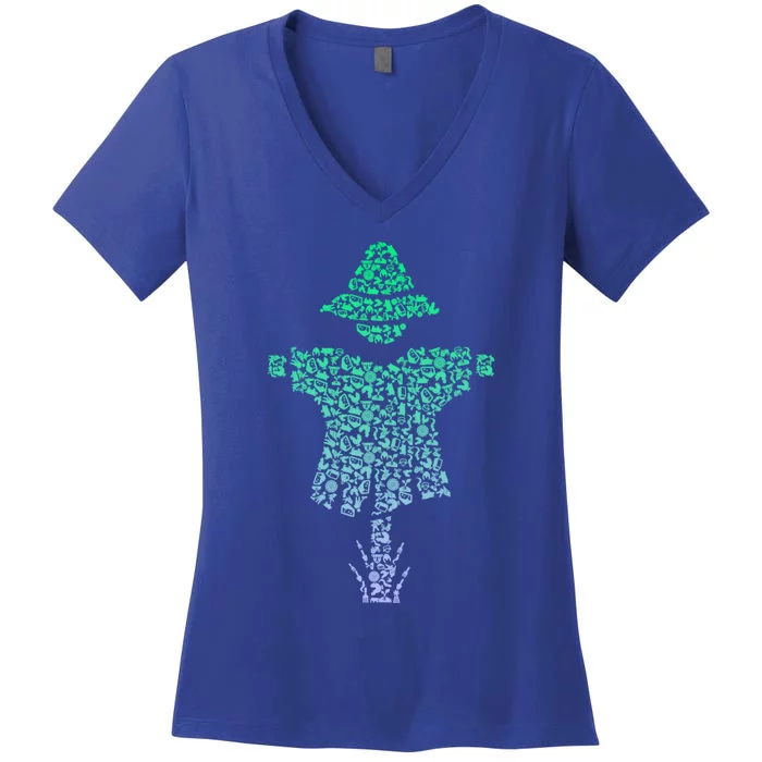 Scarecrow Silhouette Icon Farmer Gift Farming Cute Gift Women's V-Neck T-Shirt