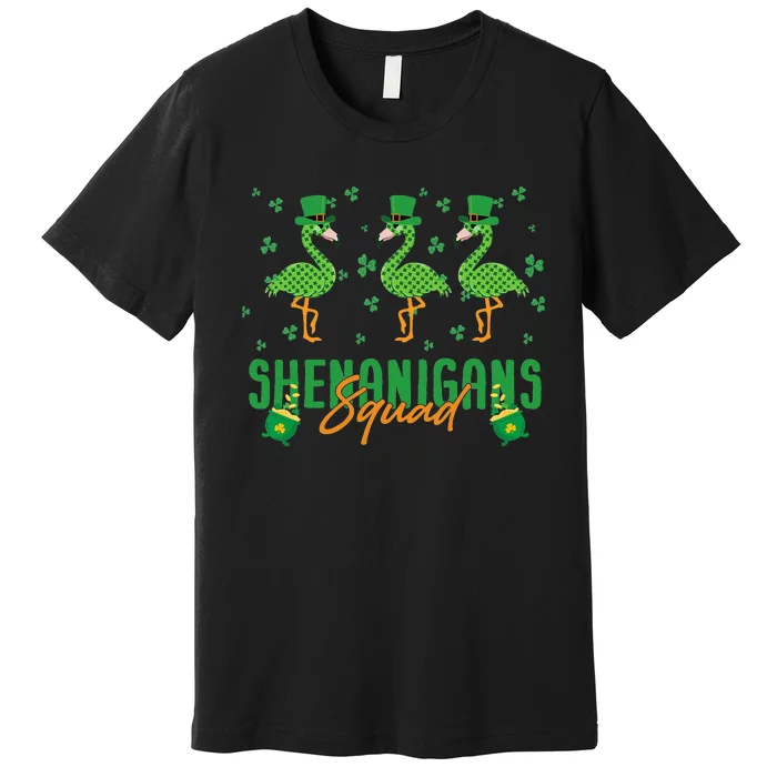 Shenanigan Squad Irish Flamingo Leprechaun St Patrick's Day Premium T-Shirt