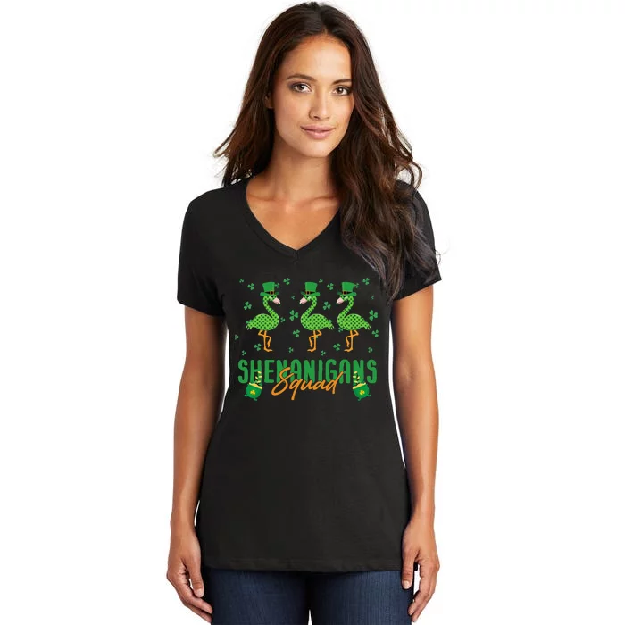 Shenanigan Squad Irish Flamingo Leprechaun St Patrick's Day Women's V-Neck T-Shirt