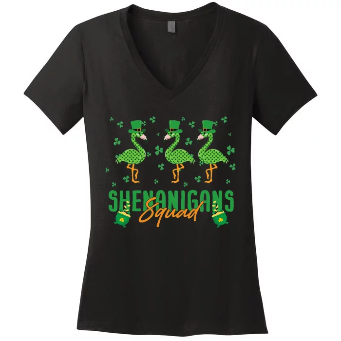 Shenanigan Squad Irish Flamingo Leprechaun St Patrick's Day Women's V-Neck T-Shirt