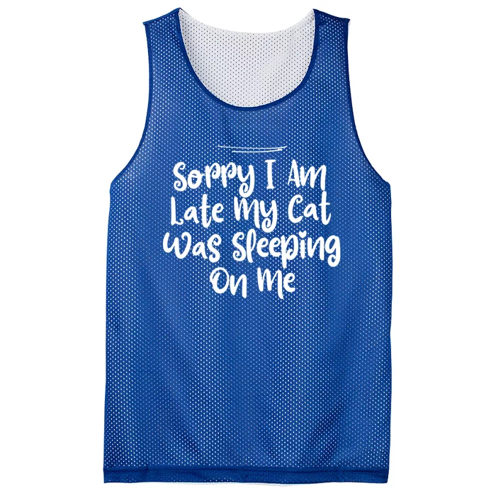 Sarcastic Sorry I Am Late My Cat Was Sleeping On Me Gift Mesh Reversible Basketball Jersey Tank