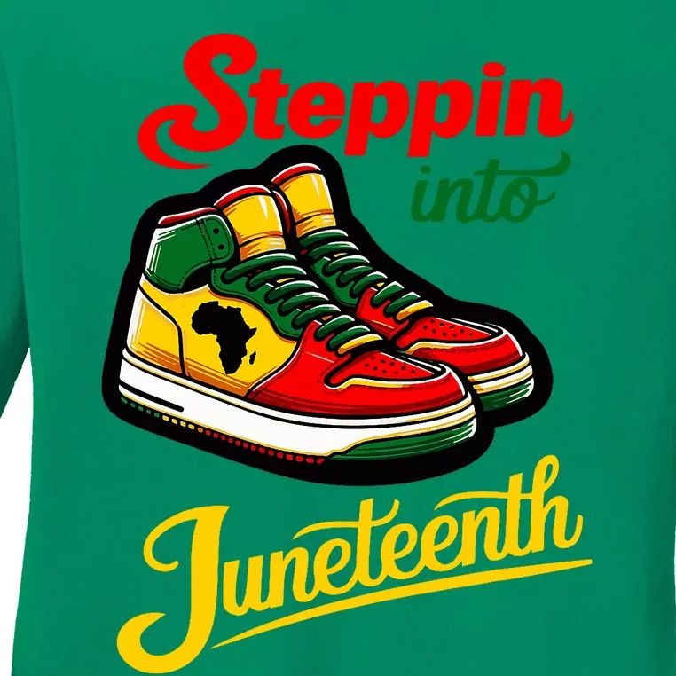 Shoes Steppin Into Juneteenth African American Ladies Long Sleeve Shirt