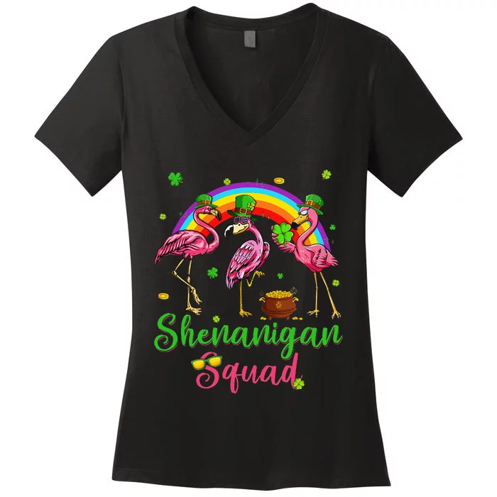 Shenanigan Squad Irish Flamingo Leprechaun St Patrick's Day Women's V-Neck T-Shirt