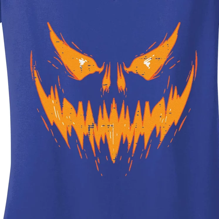 Scary Spooky Jack O Lantern Face Pumpkin Halloween Funny Women's V-Neck T-Shirt