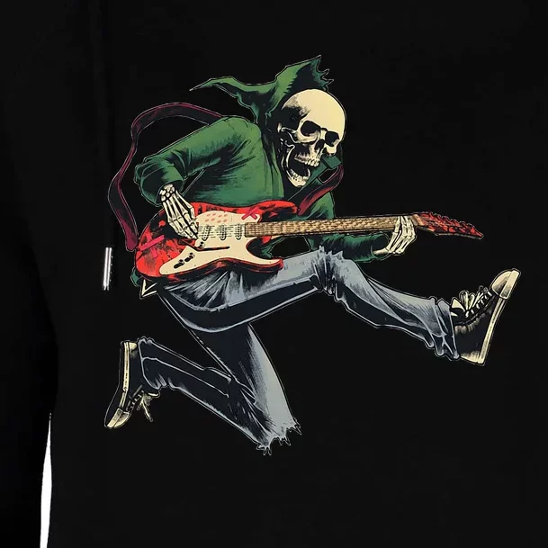 Spooky Skeleton Jamming Out in Rock Band Womens Funnel Neck Pullover Hood