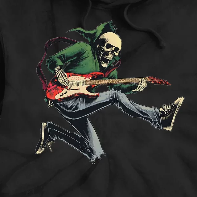 Spooky Skeleton Jamming Out in Rock Band Tie Dye Hoodie