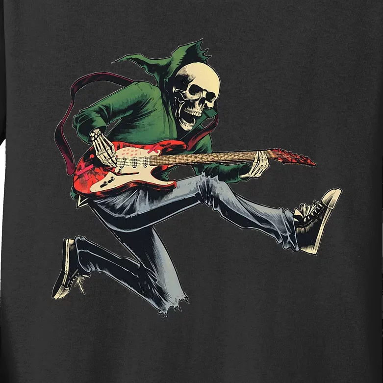 Spooky Skeleton Jamming Out in Rock Band Kids Long Sleeve Shirt