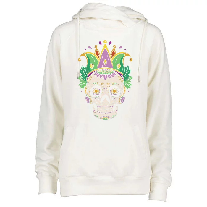 Sugar Skull Jester Costume Mardi Gras Festival Womens Funnel Neck Pullover Hood