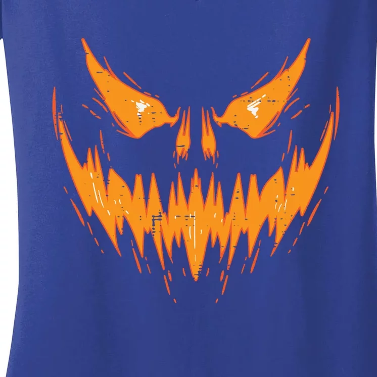 Scary Spooky Jack O Lantern Face Pumpkin Halloween Gift Women's V-Neck T-Shirt