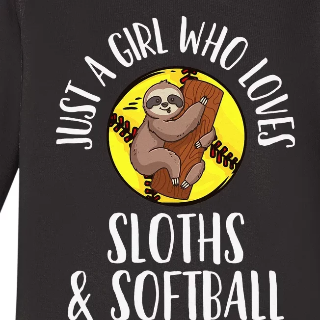 Softball Sloth Just a Who Loves Sloths & Softball Baby Long Sleeve Bodysuit