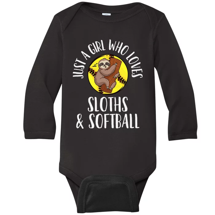 Softball Sloth Just a Who Loves Sloths & Softball Baby Long Sleeve Bodysuit