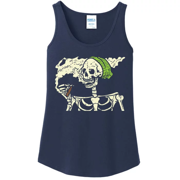 Smoking Skeleton Joint Funny Weed Pot 420 Cannabis Halloween Ladies Essential Tank