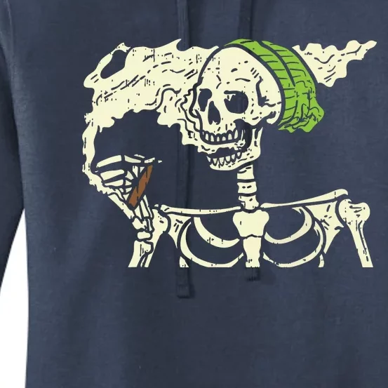 Smoking Skeleton Joint Funny Weed Pot 420 Cannabis Halloween Women's Pullover Hoodie