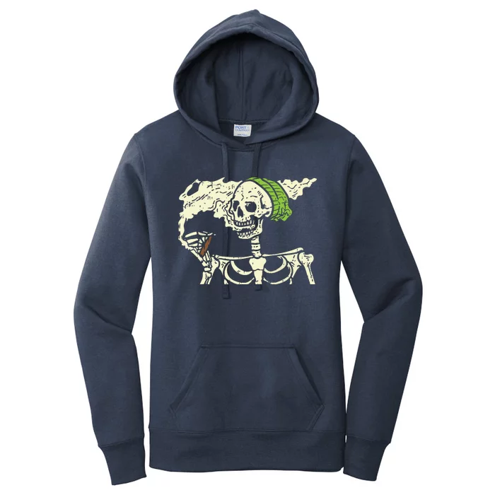 Smoking Skeleton Joint Funny Weed Pot 420 Cannabis Halloween Women's Pullover Hoodie