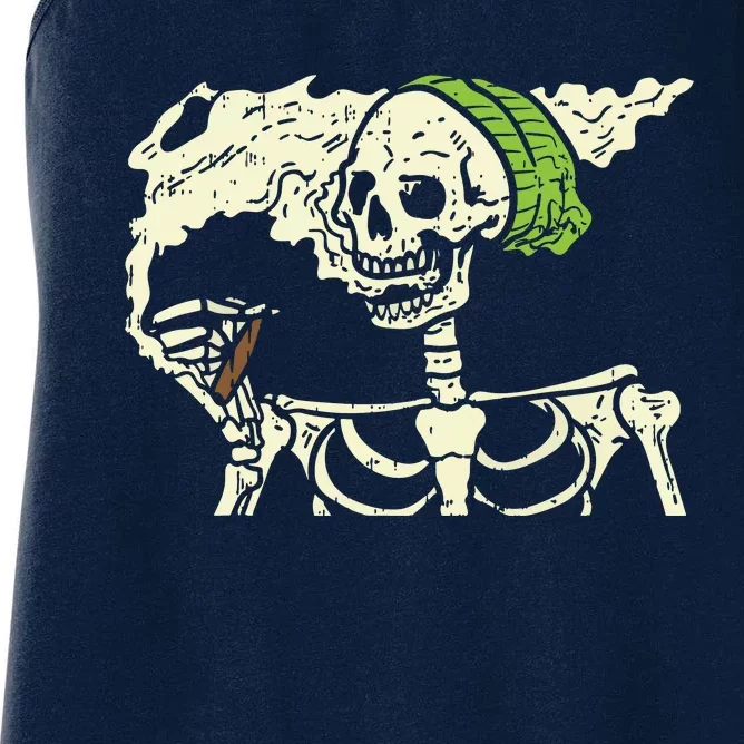 Smoking Skeleton Joint Funny Weed Pot 420 Cannabis Halloween Women's Racerback Tank