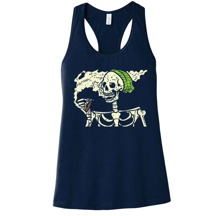 Smoking Skeleton Joint Funny Weed Pot 420 Cannabis Halloween Women's Racerback Tank