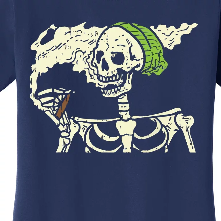 Smoking Skeleton Joint Funny Weed Pot 420 Cannabis Halloween Women's T-Shirt