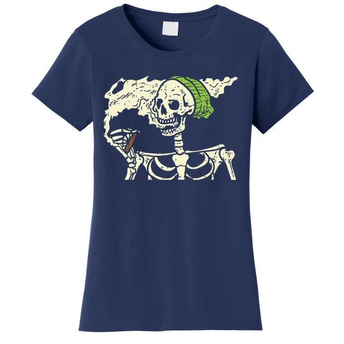 Smoking Skeleton Joint Funny Weed Pot 420 Cannabis Halloween Women's T-Shirt