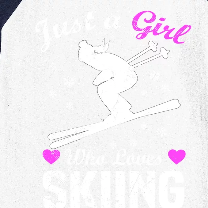 Skiing Skier Just A Who Loves Skiing Great Gift Baseball Sleeve Shirt