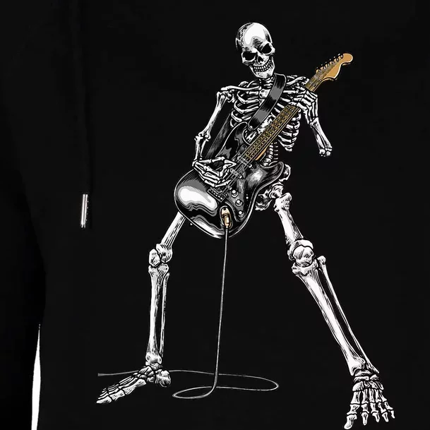 Spooky Skeleton Jamming Out in Rock Band Womens Funnel Neck Pullover Hood