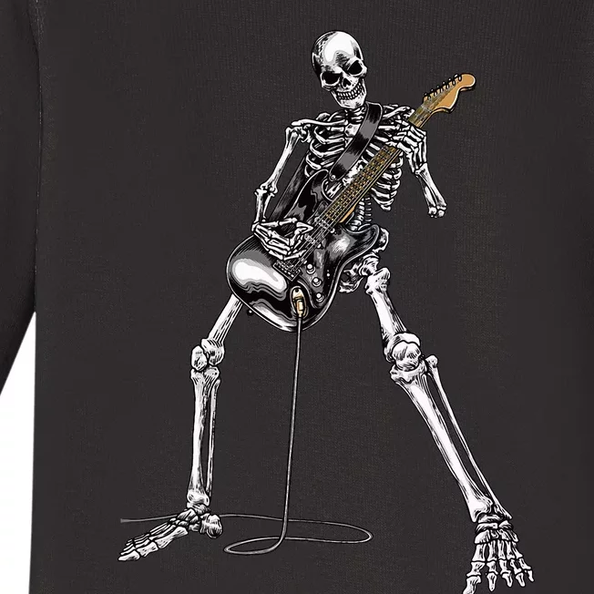 Spooky Skeleton Jamming Out in Rock Band Baby Long Sleeve Bodysuit