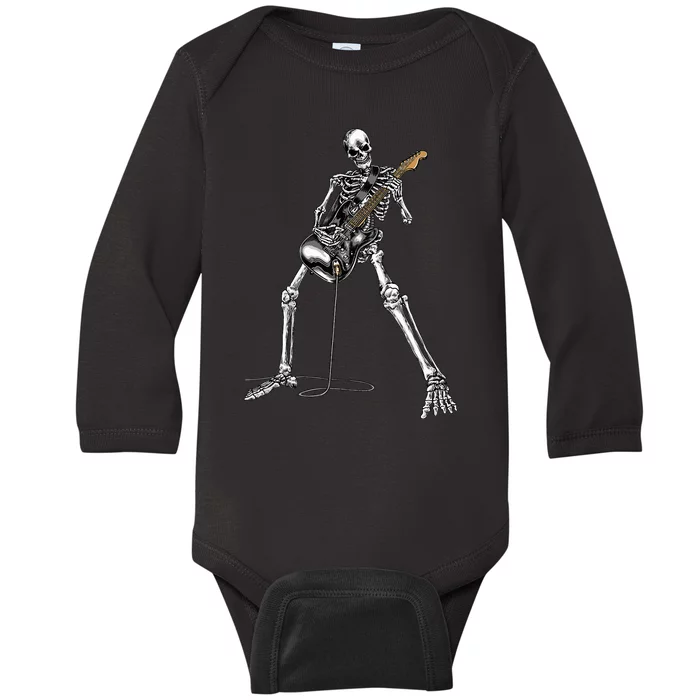 Spooky Skeleton Jamming Out in Rock Band Baby Long Sleeve Bodysuit