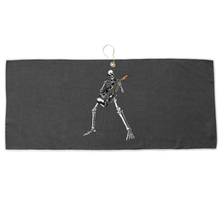 Spooky Skeleton Jamming Out in Rock Band Large Microfiber Waffle Golf Towel