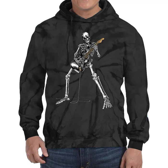 Spooky Skeleton Jamming Out in Rock Band Tie Dye Hoodie