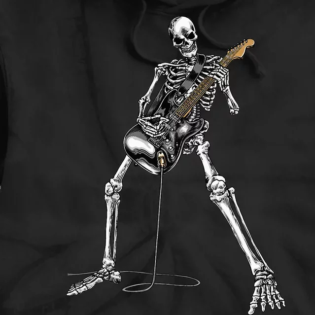 Spooky Skeleton Jamming Out in Rock Band Tie Dye Hoodie