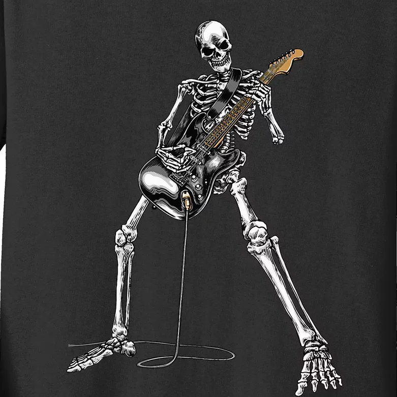 Spooky Skeleton Jamming Out in Rock Band Kids Long Sleeve Shirt