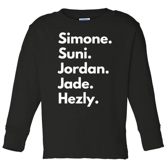 Simone. Suni. Jordan. Jade. Hezly Toddler Long Sleeve Shirt