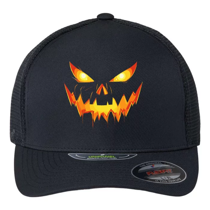 Scary Spooky Jack O Lantern Face Pumpkin Halloween Flexfit Unipanel Trucker Cap