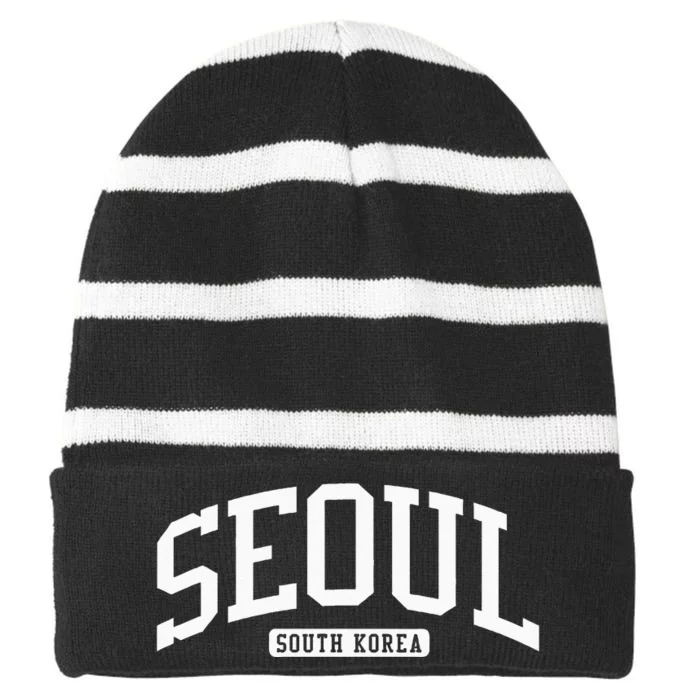 Seoul South Korea College Striped Beanie with Solid Band