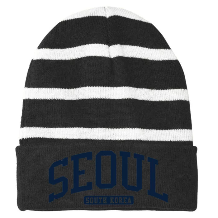 Seoul South Korea College University Style Sweatshirt Striped Beanie with Solid Band