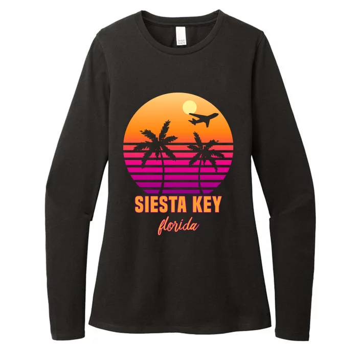 Summer, Siesta Key Florida Vintage Retro Sunset Palm Tree Womens CVC Long Sleeve Shirt