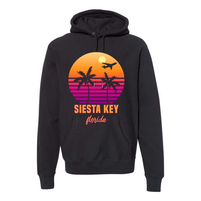 Summer, Siesta Key Florida Vintage Retro Sunset Palm Tree Premium Hoodie