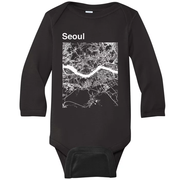 Seoul South Korea Classic City Map Graphic Baby Long Sleeve Bodysuit