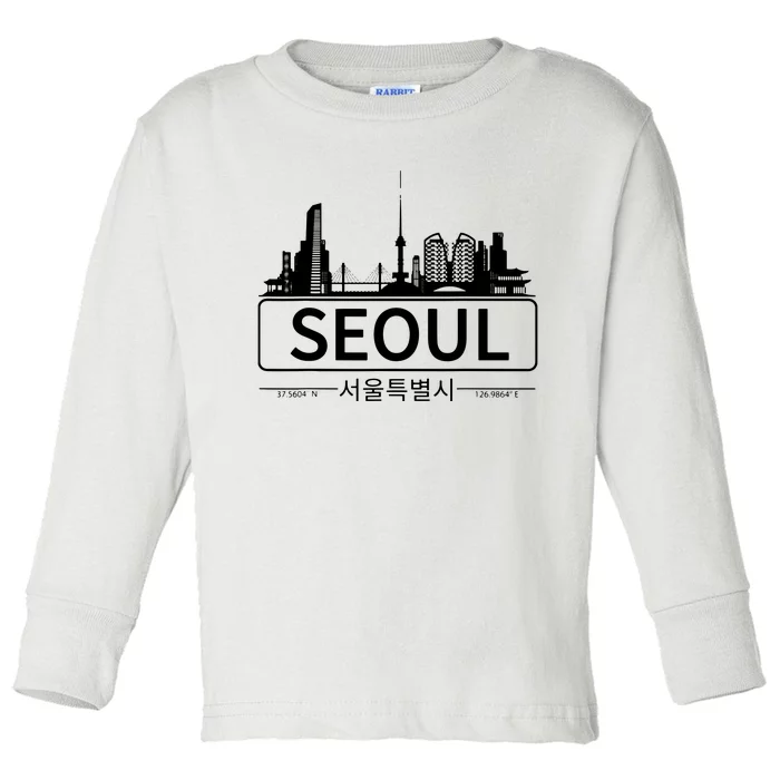 Seoul South Korea Skyline Cityscape Toddler Long Sleeve Shirt