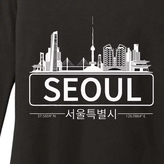 Seoul South Korea Skyline Cityscape Womens CVC Long Sleeve Shirt