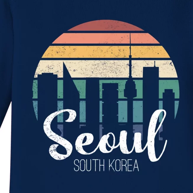 Seoul South Korea Skyline Tourism Gift Baby Long Sleeve Bodysuit