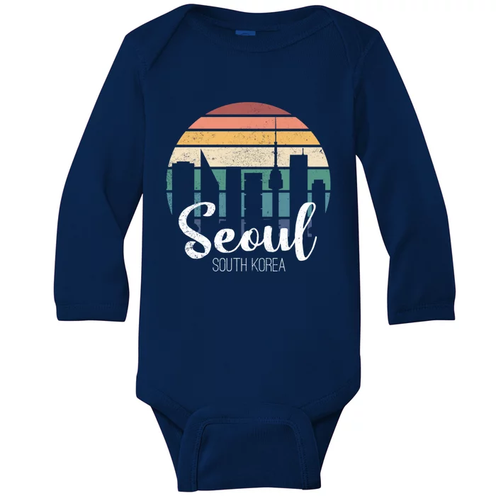 Seoul South Korea Skyline Tourism Gift Baby Long Sleeve Bodysuit