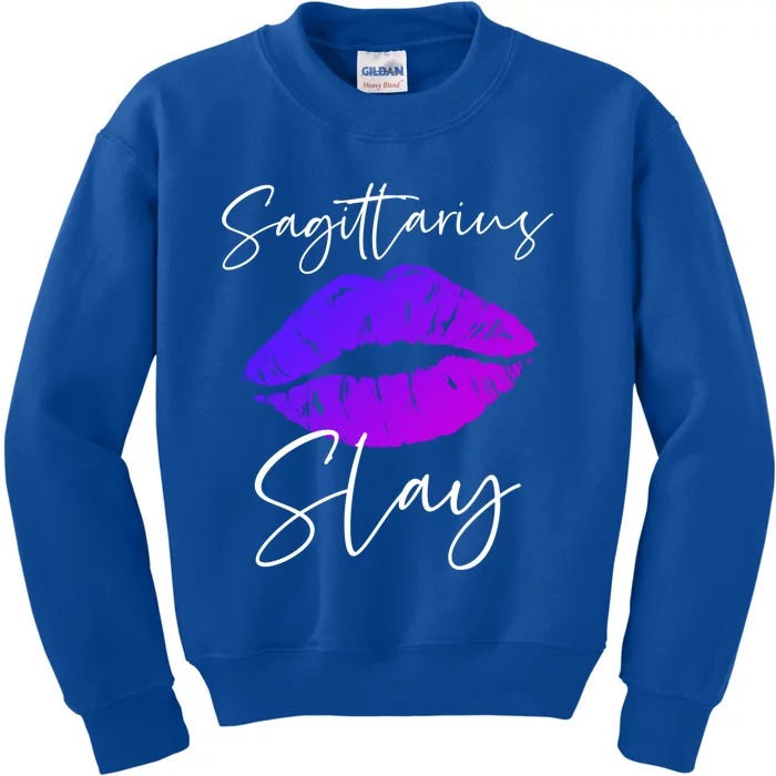 Sagittarius Slay Lipstick Lips Birthday S Gift Kids Sweatshirt