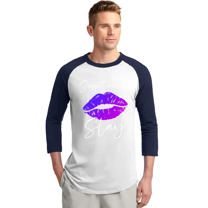 Sagittarius Slay Lipstick Lips Birthday S Gift Baseball Sleeve Shirt