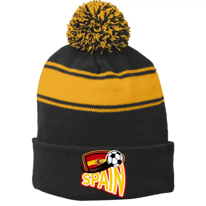 Spain Soccer Logo Stripe Pom Pom Beanie